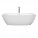 72 Inch Freestanding Bathtub in White, White Trim, Floor Mounted Faucet in Black