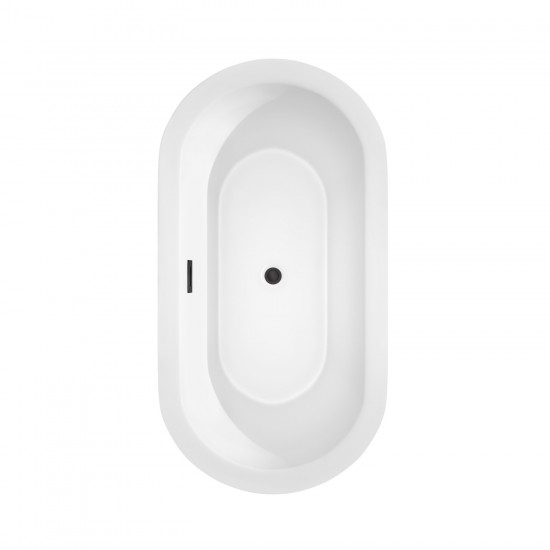 60 Inch Freestanding Bathtub in Black, White Interior, Floor Mounted Faucet, Drain, Trim in Black