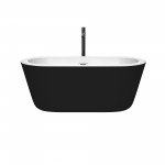 60 Inch Freestanding Bathtub in Black, White Interior, Chrome Trim, Floor Mounted Faucet in Black