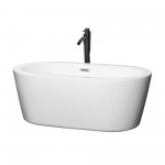 60 Inch Freestanding Bathtub in White, Chrome Trim, Floor Mounted Faucet in Black