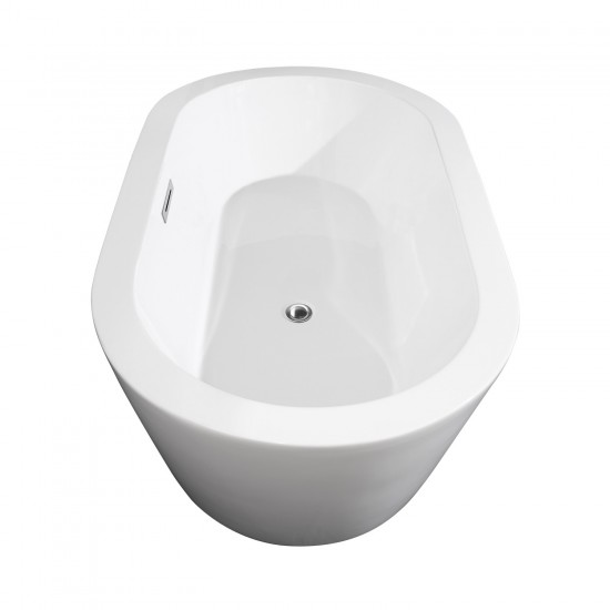 60 Inch Freestanding Bathtub in White, Chrome Trim, Floor Mounted Faucet in Black