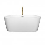 60 Inch Freestanding Bathtub in White, Chrome Trim, Floor Mounted Faucet in Gold