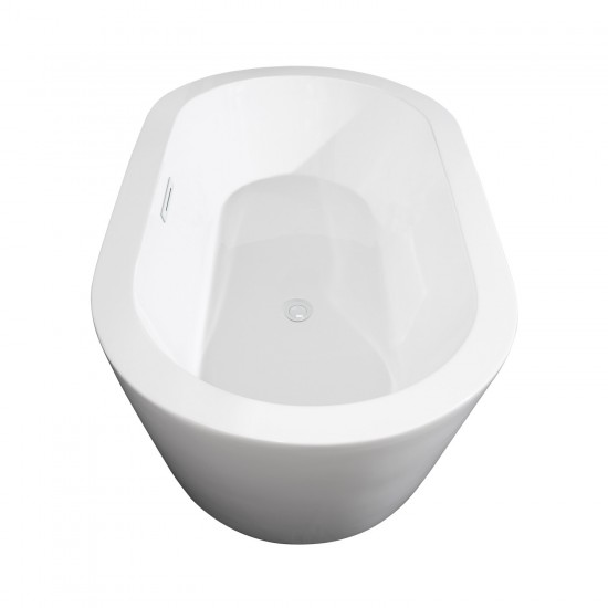 60 Inch Freestanding Bathtub in White, White Trim, Floor Mounted Faucet in Black