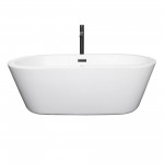 67 Inch Freestanding Bathtub in White, Floor Mounted Faucet, Drain, Trim in Black