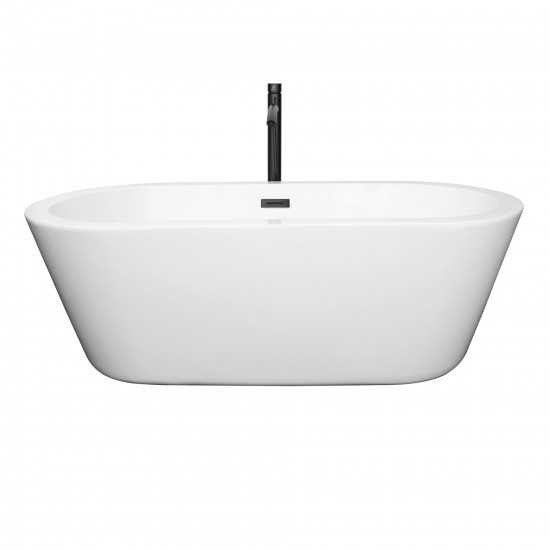 67 Inch Freestanding Bathtub in White, Floor Mounted Faucet, Drain, Trim in Black