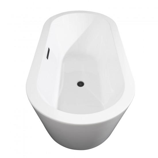 67 Inch Freestanding Bathtub in White, Floor Mounted Faucet, Drain, Trim in Black