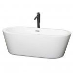 67 Inch Freestanding Bathtub in White, Chrome Trim, Floor Mounted Faucet in Black