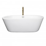 67 Inch Freestanding Bathtub in White, Chrome Trim, Floor Mounted Faucet in Gold