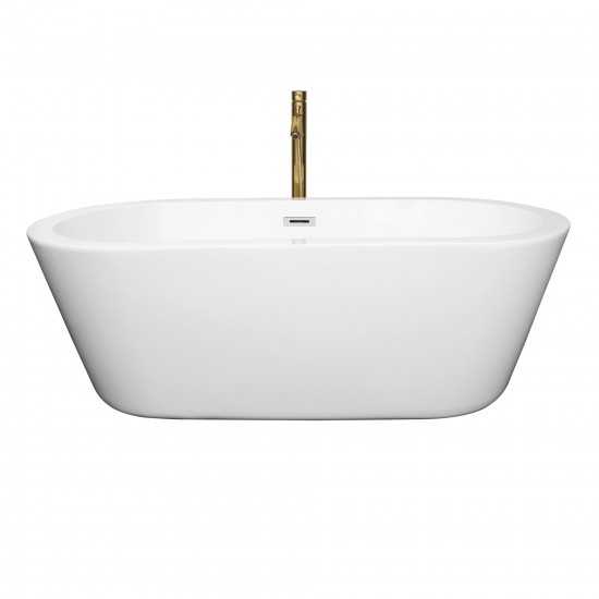 67 Inch Freestanding Bathtub in White, Chrome Trim, Floor Mounted Faucet in Gold