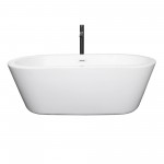 67 Inch Freestanding Bathtub in White, White Trim, Floor Mounted Faucet in Black