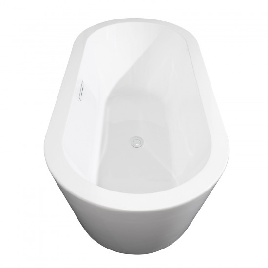 67 Inch Freestanding Bathtub in White, White Trim, Floor Mounted Faucet in Gold