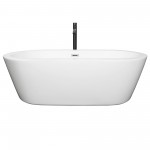 71 Inch Freestanding Bathtub in White, Chrome Trim, Floor Mounted Faucet in Black