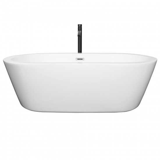 71 Inch Freestanding Bathtub in White, Chrome Trim, Floor Mounted Faucet in Black