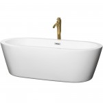 71 Inch Freestanding Bathtub in White, Chrome Trim, Floor Mounted Faucet in Gold