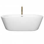 71 Inch Freestanding Bathtub in White, Chrome Trim, Floor Mounted Faucet in Gold