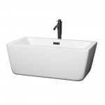 59 Inch Freestanding Bathtub in White, Floor Mounted Faucet, Drain, Trim in Black