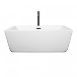 59 Inch Freestanding Bathtub in White, Floor Mounted Faucet, Drain, Trim in Black