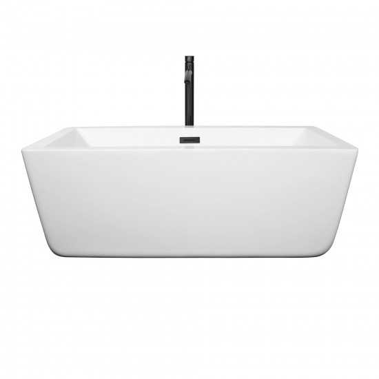 59 Inch Freestanding Bathtub in White, Floor Mounted Faucet, Drain, Trim in Black