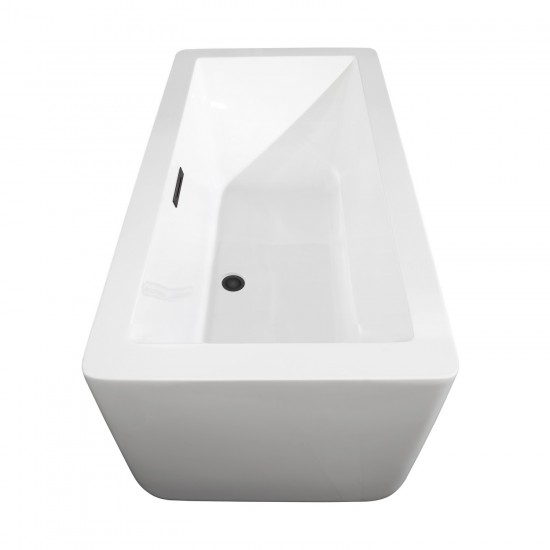 59 Inch Freestanding Bathtub in White, Floor Mounted Faucet, Drain, Trim in Black