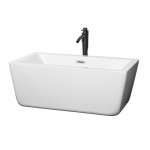 59 Inch Freestanding Bathtub in White, Chrome Trim, Floor Mounted Faucet in Black