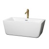 59 Inch Freestanding Bathtub in White, Chrome Trim, Floor Mounted Faucet in Gold