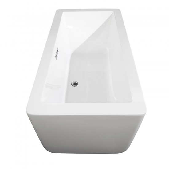 59 Inch Freestanding Bathtub in White, Chrome Trim, Floor Mounted Faucet in Gold