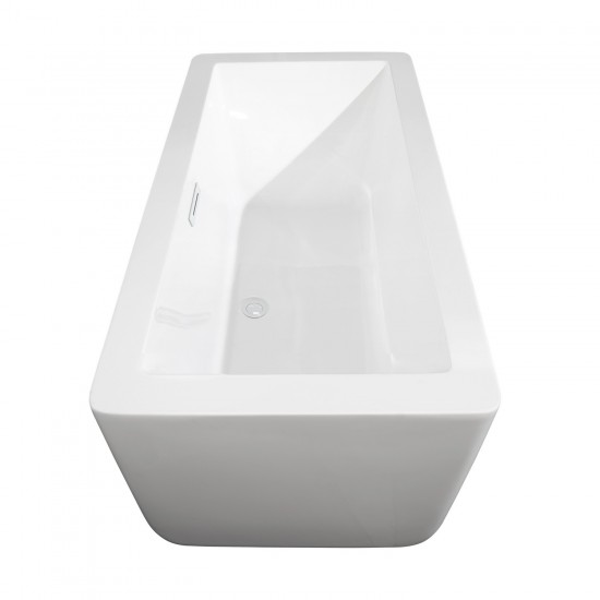 59 Inch Freestanding Bathtub in White, White Trim, Floor Mounted Faucet in Black