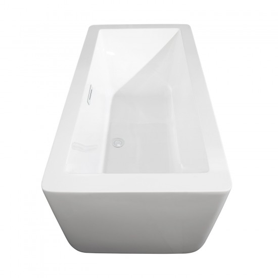 59 Inch Freestanding Bathtub in White, White Trim, Floor Mounted Faucet in Gold