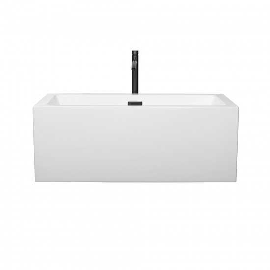 60 Inch Freestanding Bathtub in White, Floor Mounted Faucet, Drain, Trim in Black