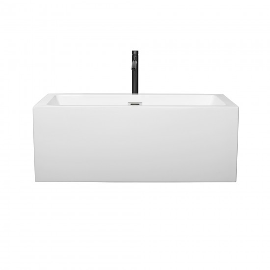 60 Inch Freestanding Bathtub in White, Chrome Trim, Floor Mounted Faucet in Black