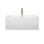 60 Inch Freestanding Bathtub in White, Chrome Trim, Floor Mounted Faucet in Gold