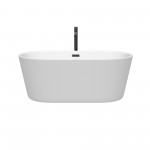 60 Inch Freestanding Bathtub in White, Floor Mounted Faucet, Drain, Trim in Black