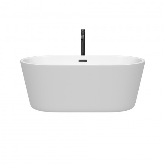 60 Inch Freestanding Bathtub in White, Floor Mounted Faucet, Drain, Trim in Black