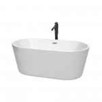 60 Inch Freestanding Bathtub in White, Chrome Trim, Floor Mounted Faucet in Black