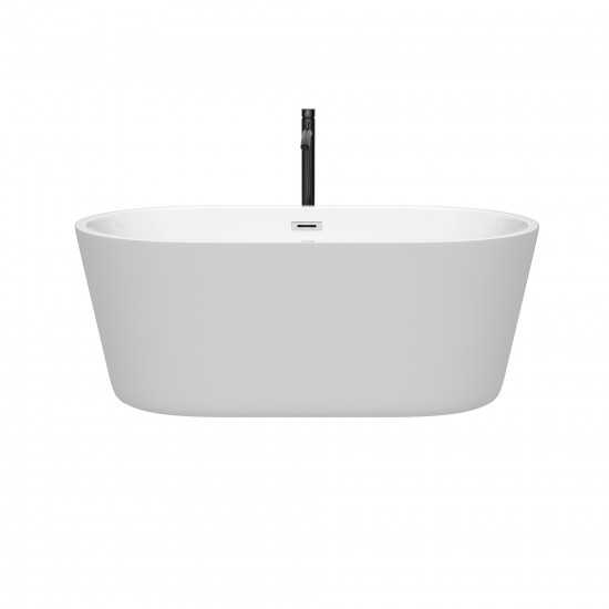 60 Inch Freestanding Bathtub in White, Chrome Trim, Floor Mounted Faucet in Black