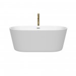 60 Inch Freestanding Bathtub in White, Chrome Trim, Floor Mounted Faucet in Gold