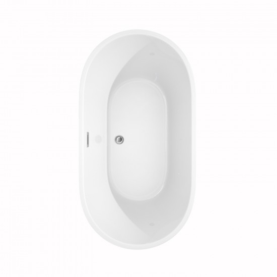 60 Inch Freestanding Bathtub in White, Chrome Trim, Floor Mounted Faucet in Gold
