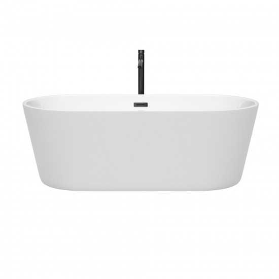 67 Inch Freestanding Bathtub in White, Floor Mounted Faucet, Drain, Trim in Black