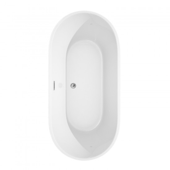 67 Inch Freestanding Bathtub in White, Chrome Trim, Floor Mounted Faucet in Black