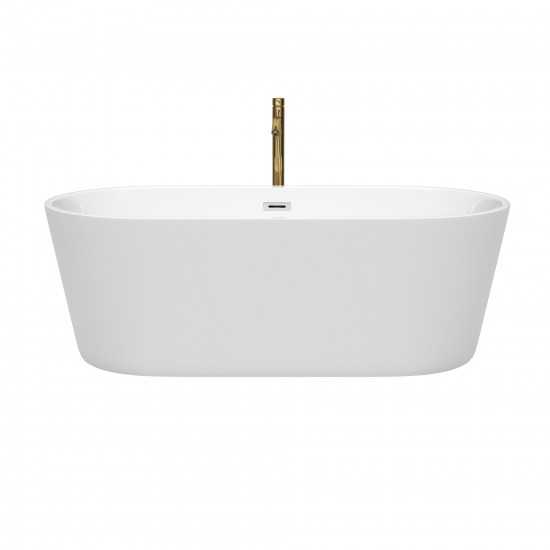 67 Inch Freestanding Bathtub in White, Chrome Trim, Floor Mounted Faucet in Gold