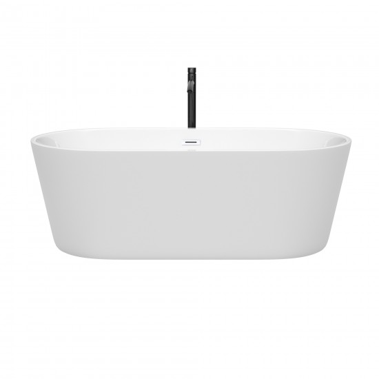 67 Inch Freestanding Bathtub in White, White Trim, Floor Mounted Faucet in Black