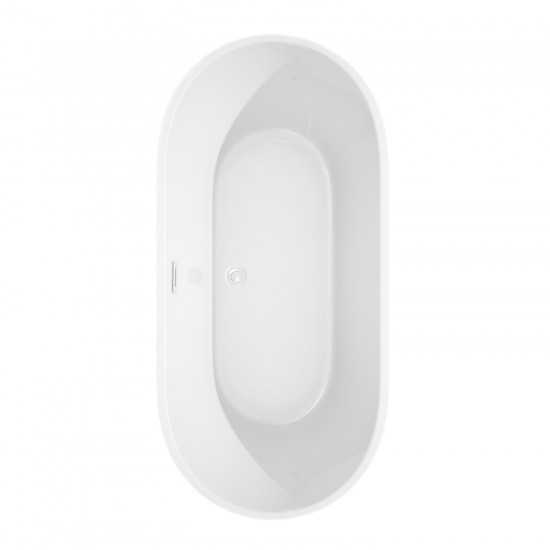 67 Inch Freestanding Bathtub in White, White Trim, Floor Mounted Faucet in Gold