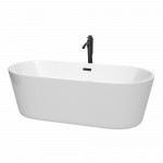 71 Inch Freestanding Bathtub in White, Floor Mounted Faucet, Drain, Trim in Black