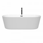 71 Inch Freestanding Bathtub in White, Floor Mounted Faucet, Drain, Trim in Black