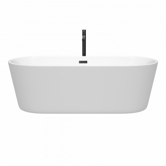 71 Inch Freestanding Bathtub in White, Floor Mounted Faucet, Drain, Trim in Black