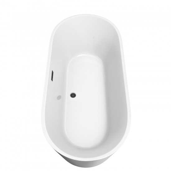 71 Inch Freestanding Bathtub in White, Floor Mounted Faucet, Drain, Trim in Black