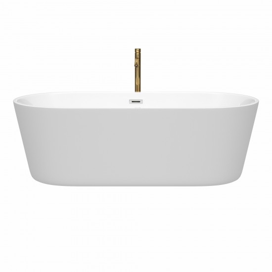 71 Inch Freestanding Bathtub in White, Chrome Trim, Floor Mounted Faucet in Gold