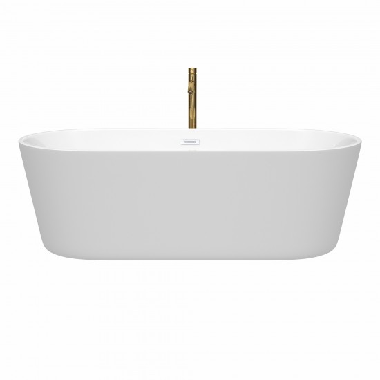 71 Inch Freestanding Bathtub in White, White Trim, Floor Mounted Faucet in Gold