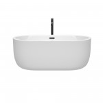 60 Inch Freestanding Bathtub in White, Floor Mounted Faucet, Drain, Trim in Black