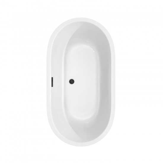 60 Inch Freestanding Bathtub in White, Floor Mounted Faucet, Drain, Trim in Black